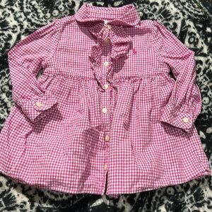 Ralph Lauren plaid kid dress red long sleeve ruffle buttons 12 m